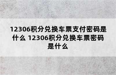 12306积分兑换车票支付密码是什么 12306积分兑换车票密码是什么